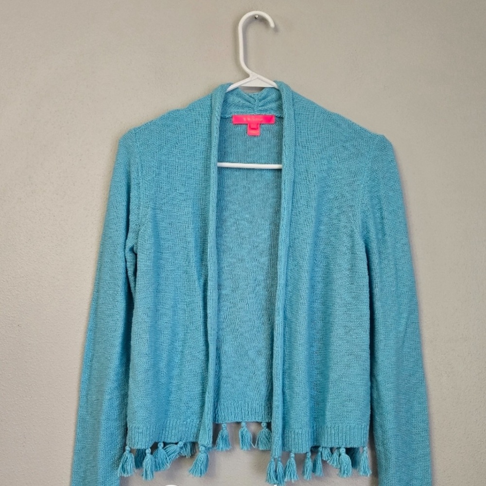 Lilly Pulitzer Blue Tassel Cardigan Sweater